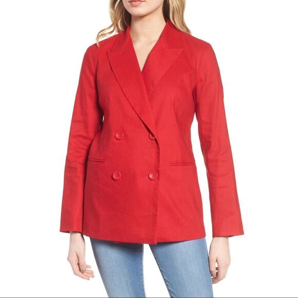 Leith Red Linen Blend Boyfriend Blazer - Picture 1 of 7